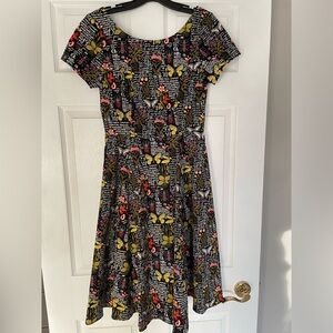 Eva Rose Botanical Print Fit & Flare Dress With Pockets Butterflies Bugs Small